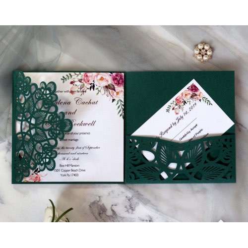 Square Modern Invitation Card Laser Cut Paper Atrovirens Card